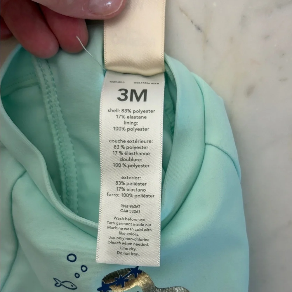 Infant Long Sleeve Mermaid One-Piece Swimsuit - Mint - 3 Mos